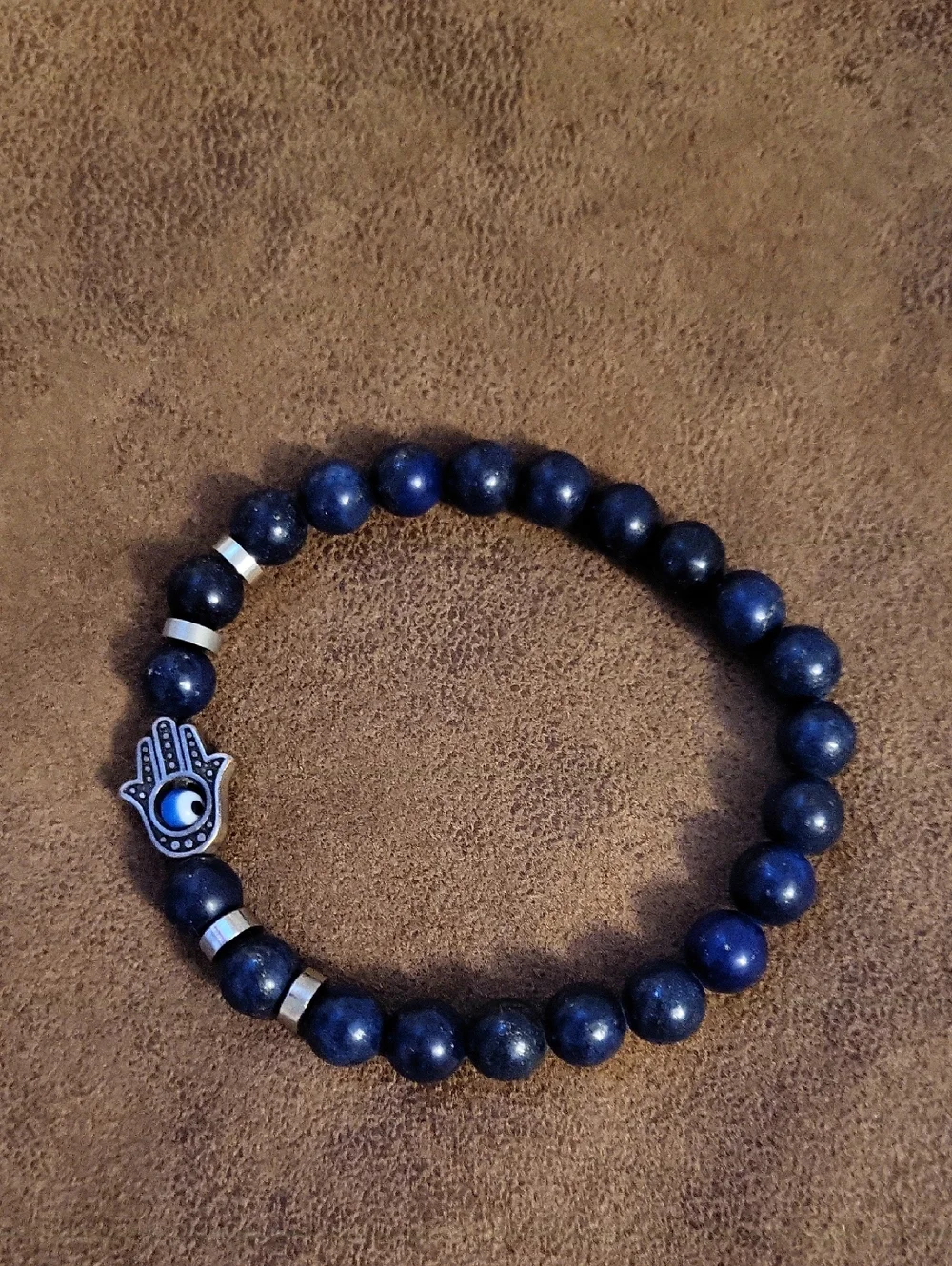 Lapis Lazuli Gemstone Blue Beaded Bracelet with Hamsa Charm